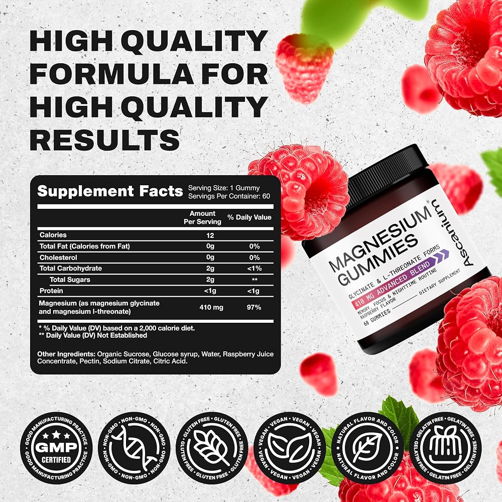 Ascanium Magnesium Gummies 410mg Glycinate & L-Threonate - 60 Gummies - image 3