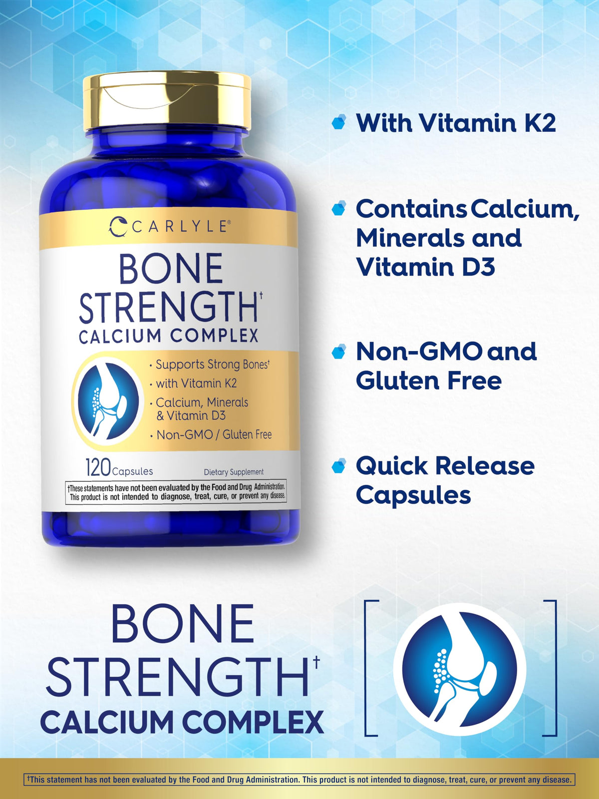 Carlyle Bone Strength Calcium Complex Supplement - 120 Capsules - image 4