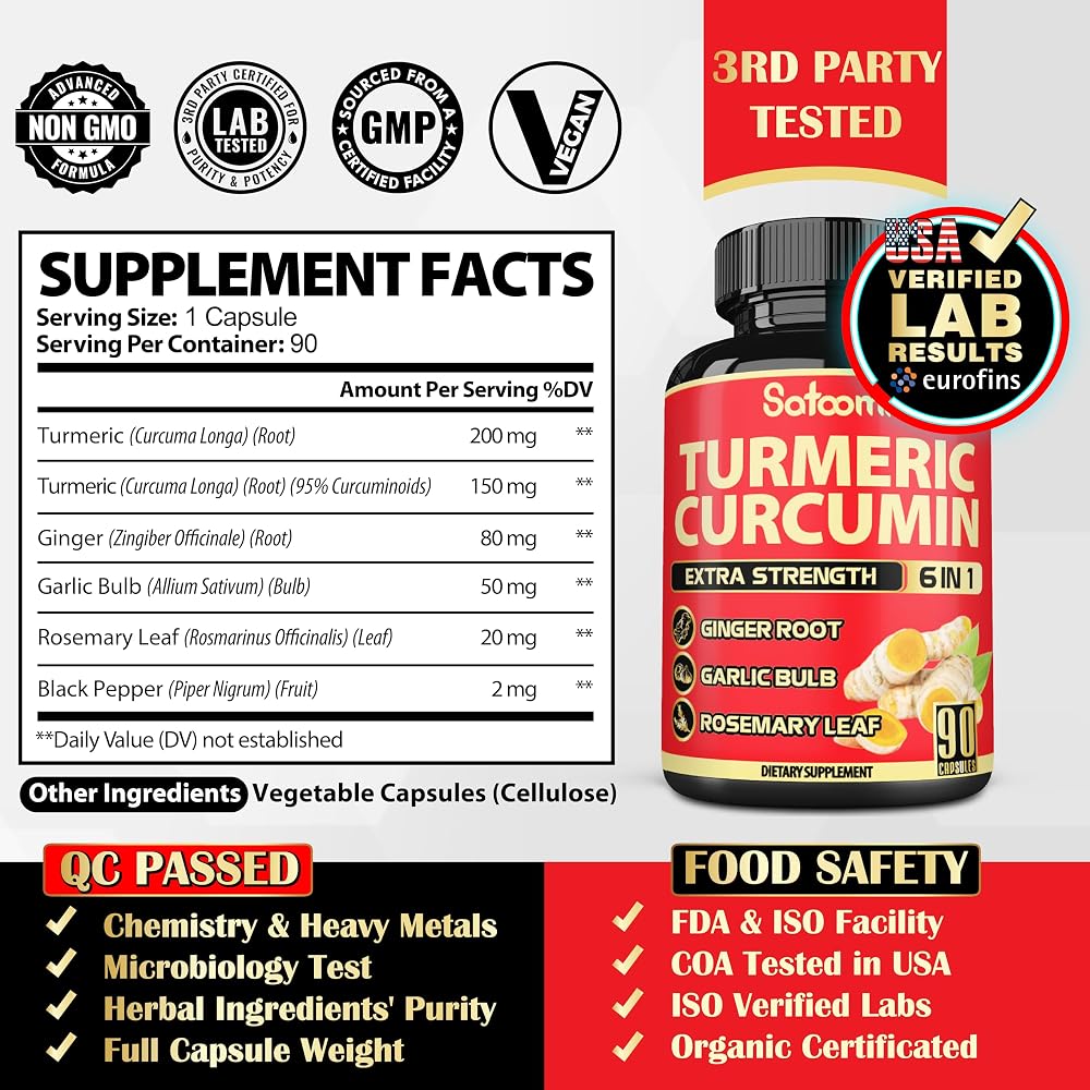 Satoomi Turmeric Curcumin Supplement with Ginger & Black Pepper - 90 Capsules - image 2