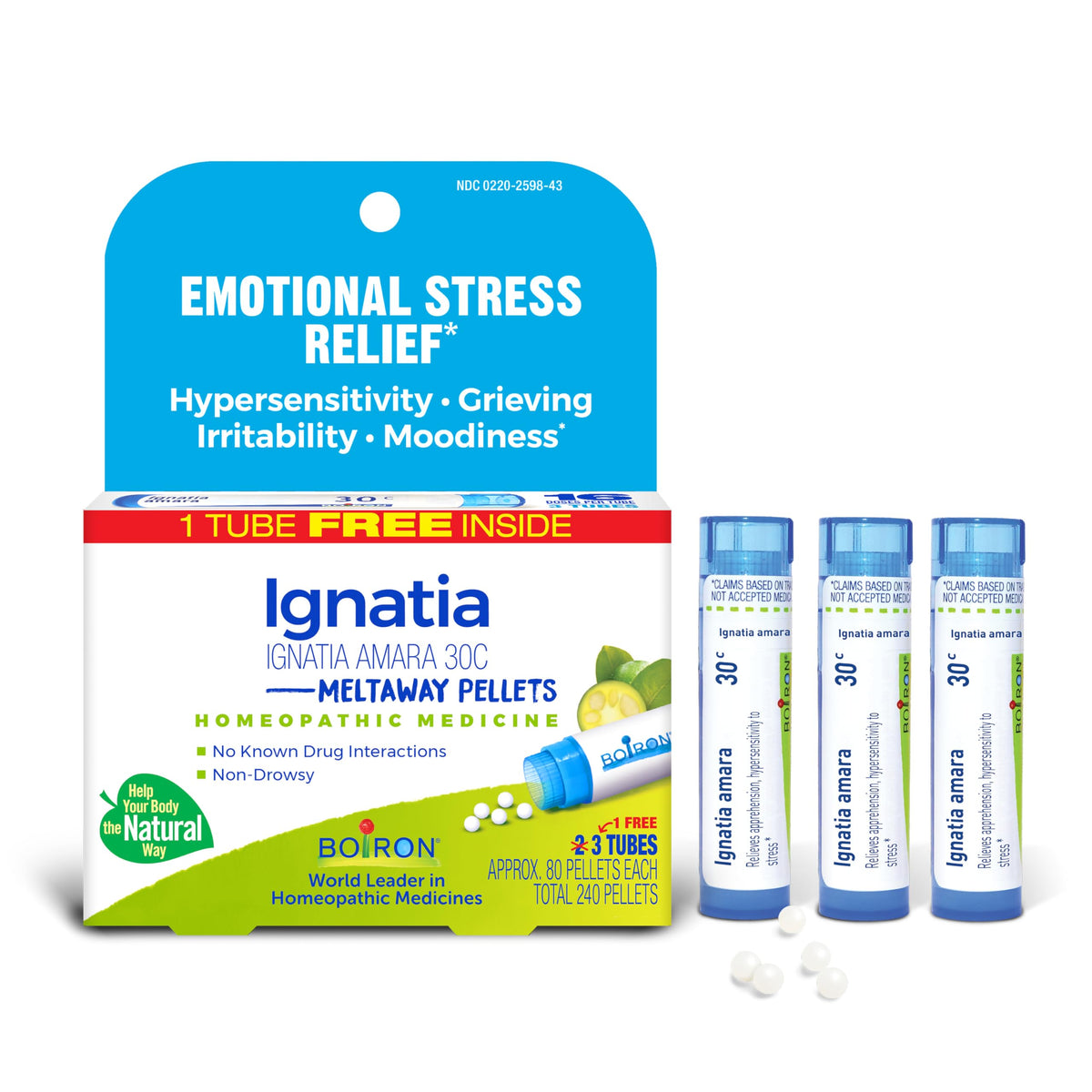 Boiron Ignatia Amara 30C Homeopathic Pellets for Emotional Stress - 240 Pellets