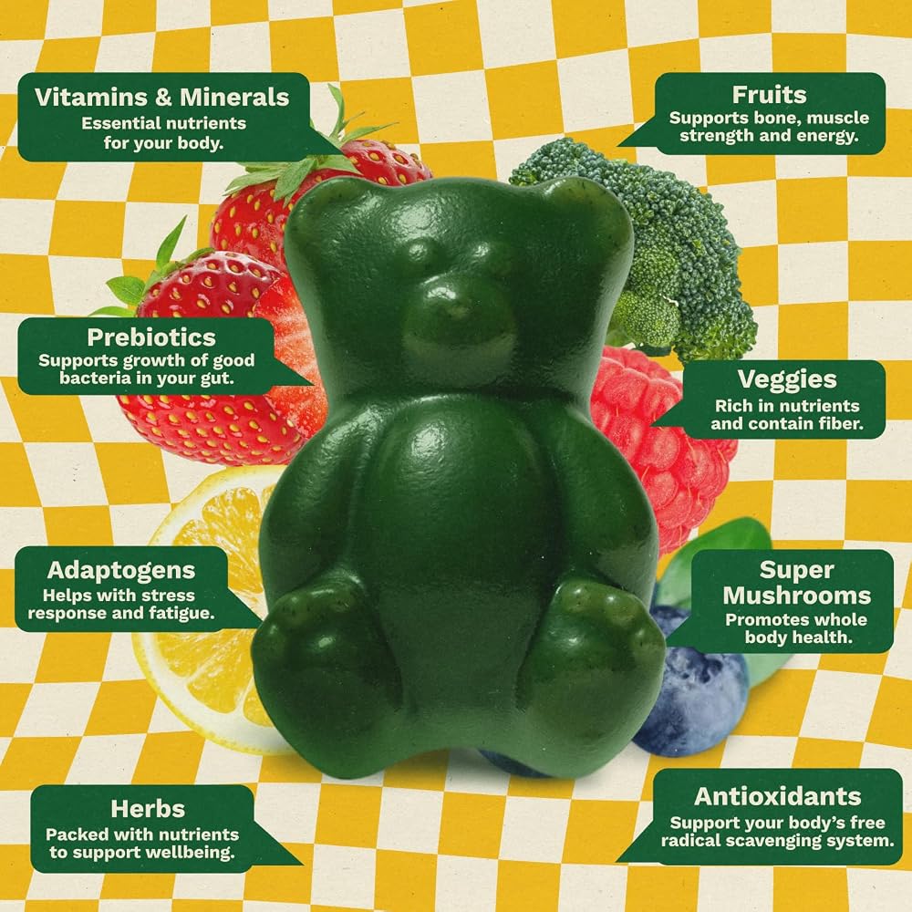 Grüns Kids Sugar Free Super Greens Gummy Bears & Greens Gummy Bears: