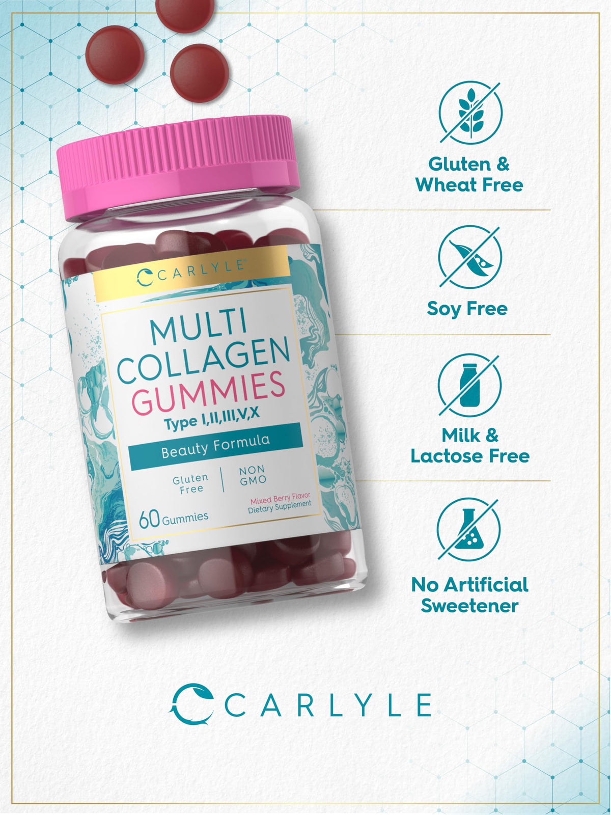 Carlyle Collagen Peptides Multi Collagen Complex Gummies - 60 Count - image 5