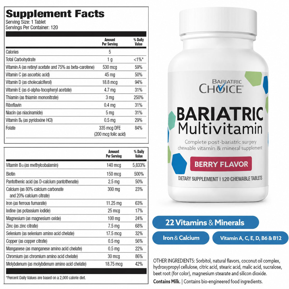 Bariatric Choice Chewable Multivitamin with Iron & Calcium - 120 Tablets - image 7
