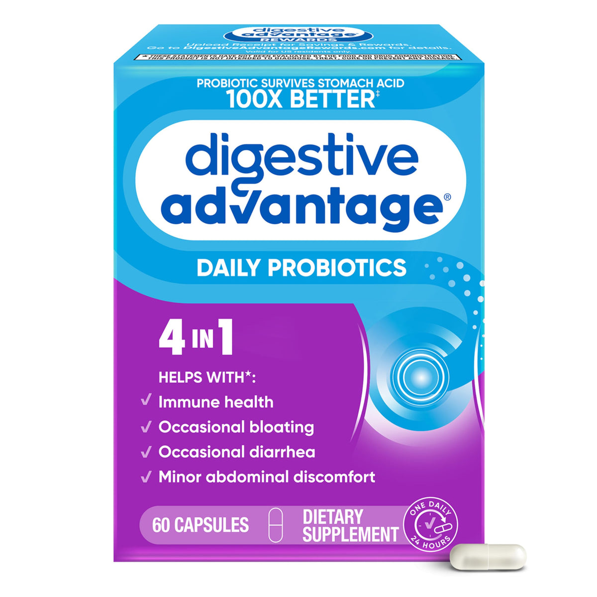 Digestive Advantage Daily Probiotic 4 in 1 Support - 60 Capsules