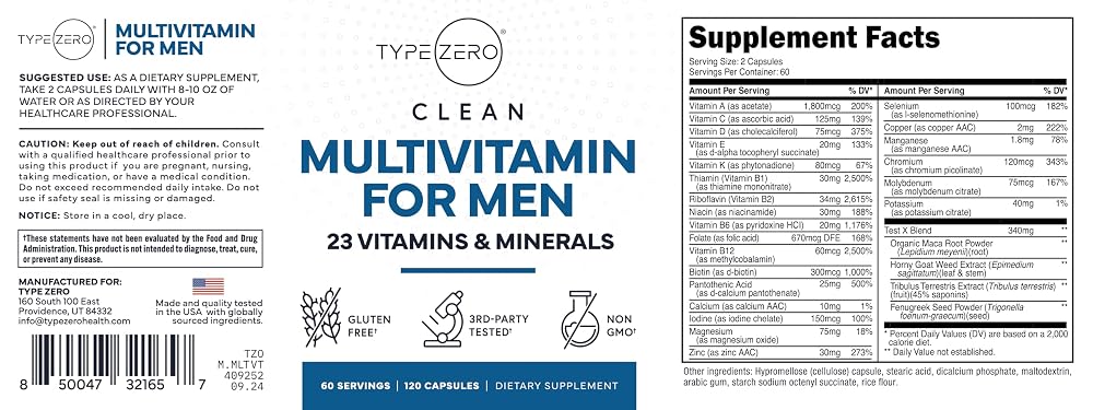 Type Zero Multivitamin Capsules for Men 1200mg - 120 Capsules - image 3