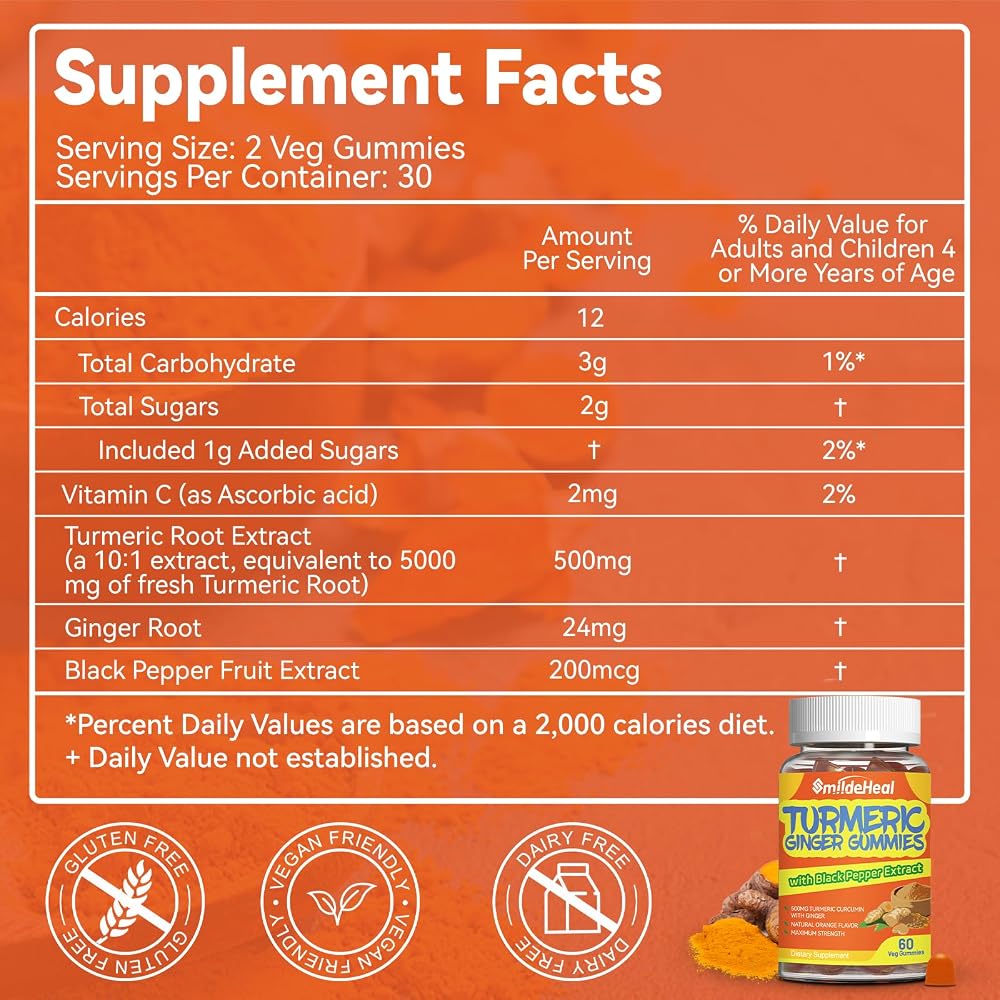 SmildeHeal Turmeric Curcumin Gummies 500mg - 120 Count - image 2