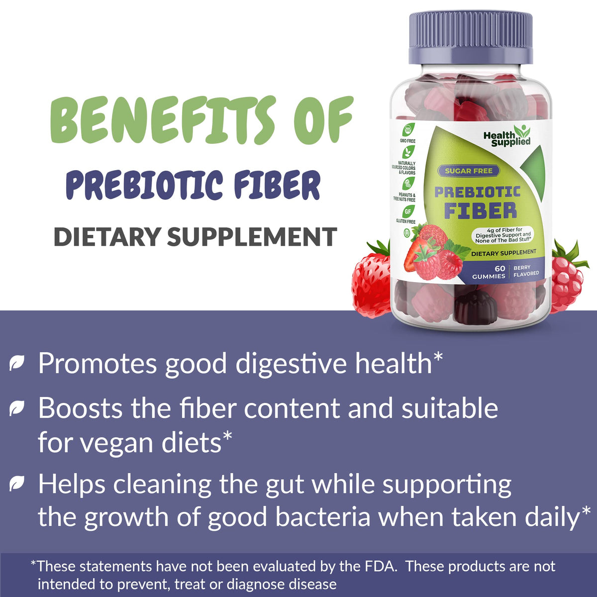 Health Supplied Mixed Berry Flavored Prebiotic Fiber Gummies