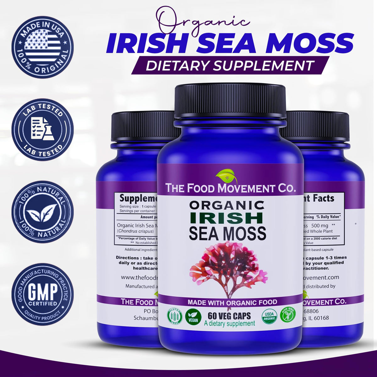 THE FOOD MOVEMENT CO. Irish Sea Moss Prebiotic - 60 Vegetarian Capsules - image 7