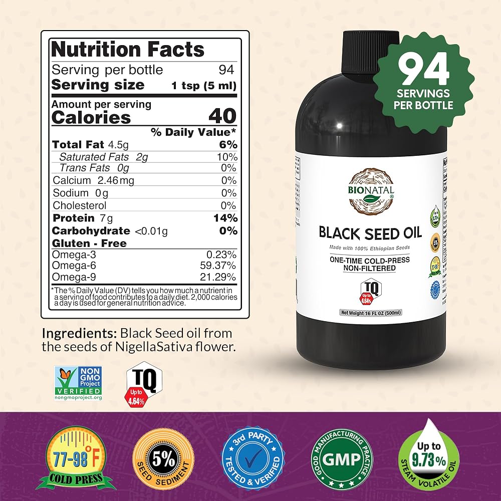 BioNatal Ethiopian Black Seed Oil 16oz PET/Plastic Bottle - image 2