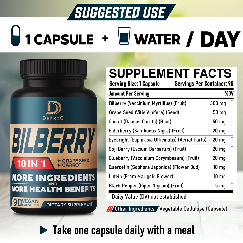 DEDICAD 10in1 Bilberry Extract Eye Supplement - 90 Vegan Capsules - image 2