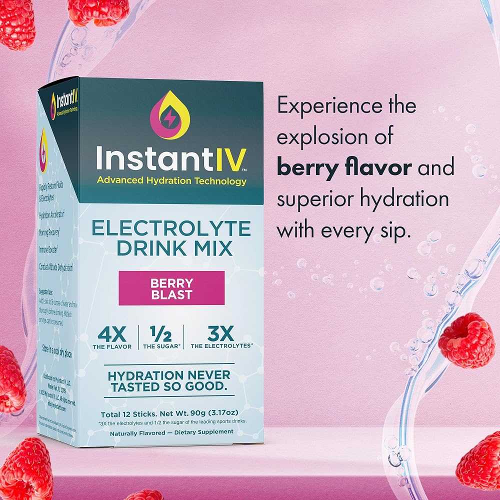 Instant IV Electrolytes Powder Berry Blast - 12 Packets - image 3
