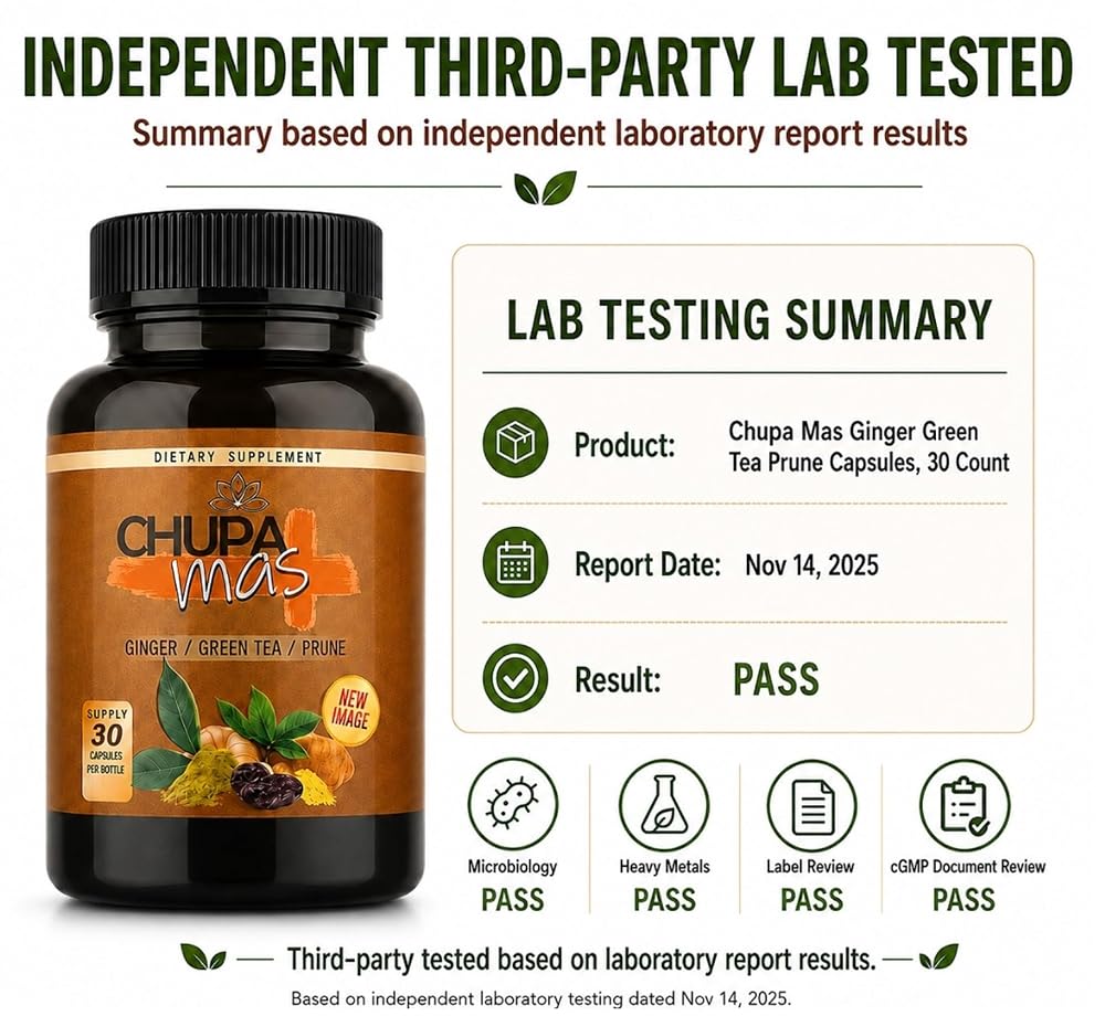 Chupa Mas Ginger Green Tea Prune Botanical Supplement - 30 Capsules - image 5