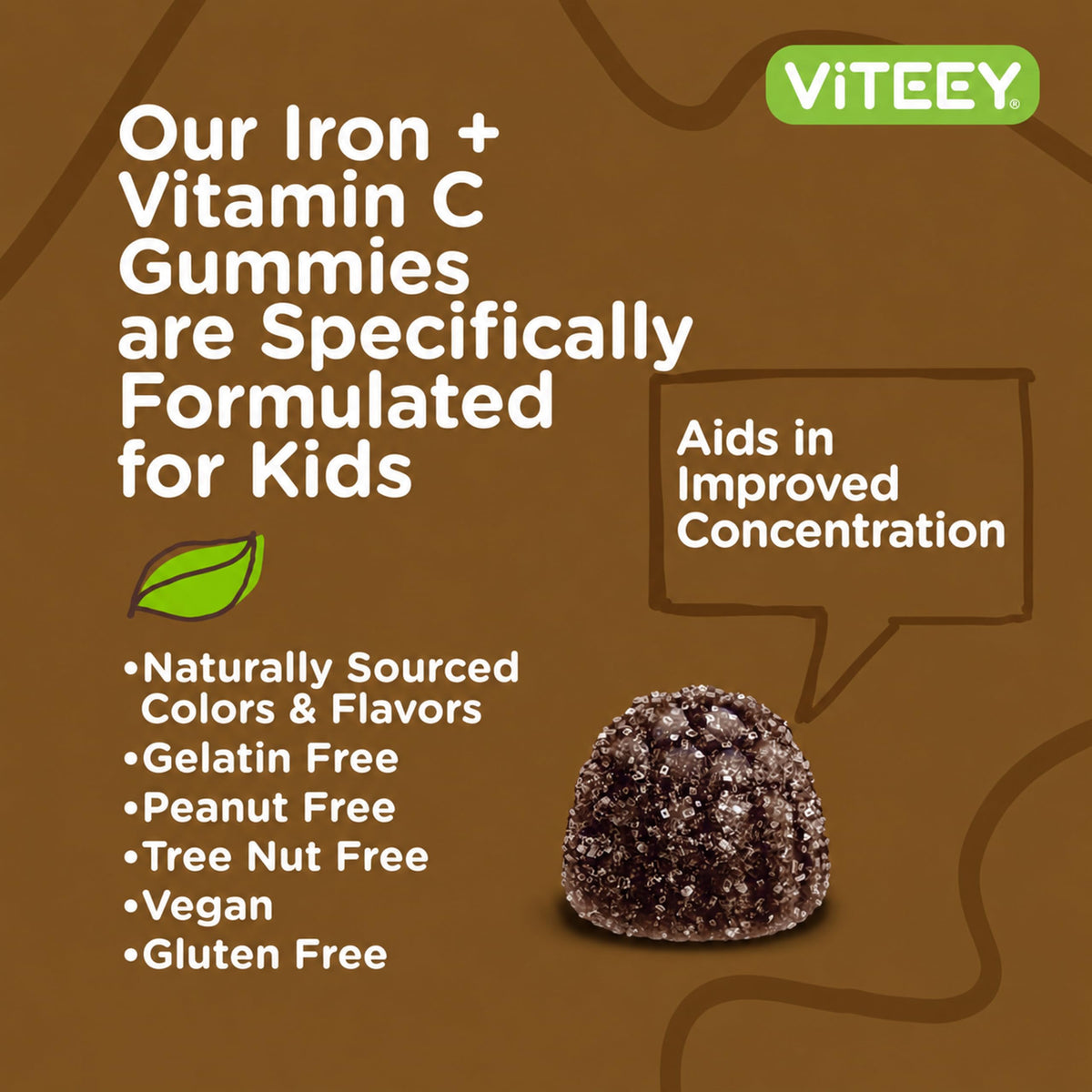 Viteey Iron for Kids with Vitamin C - Tasty Chewable Grape Flavored