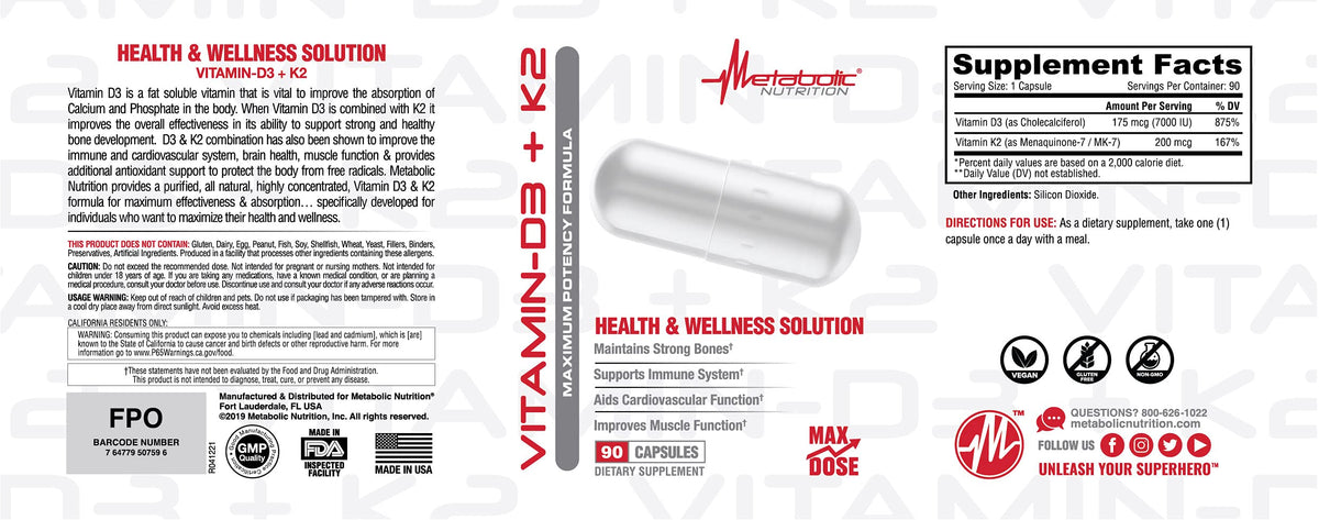 Metabolic Nutrition Vitamin D3 + K2 Bone Health - 90 Vegetarian Capsules - image 3