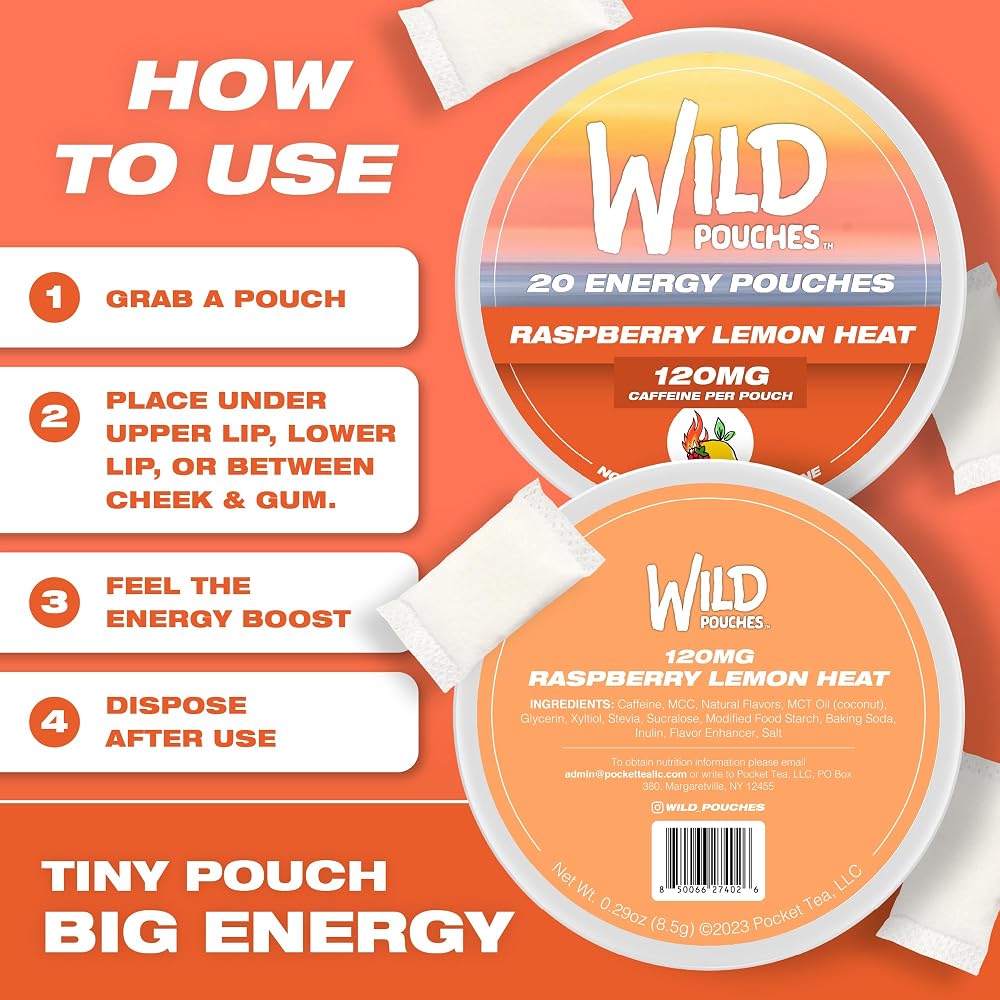 Wild Pouches Caffeine Energy Pouches Raspberry Lemon 120mg - 20 Count - image 6