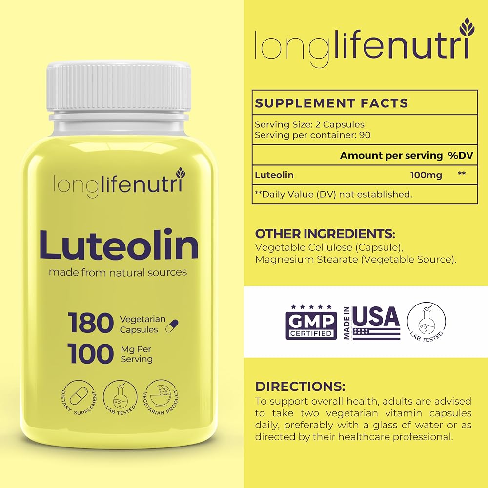 LongLifeNutri Luteolin 100mg Supplement - 180 Vegetarian Capsules - image 2