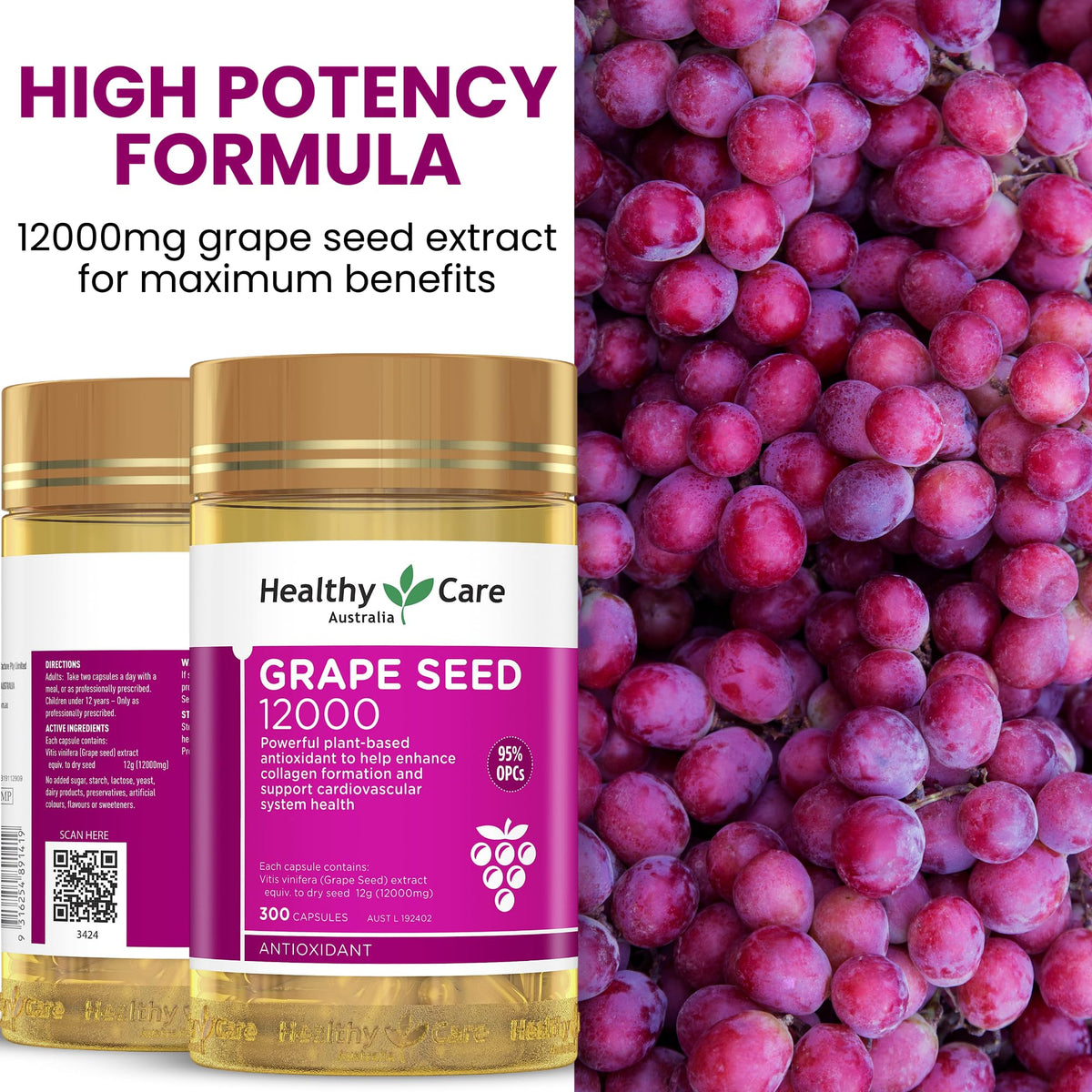 Healthy Care Grapeseed Extract 12000 - 300 Capsules - image 4