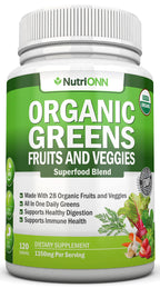 NutriONN Organic Super Greens Capsules - 120 Count