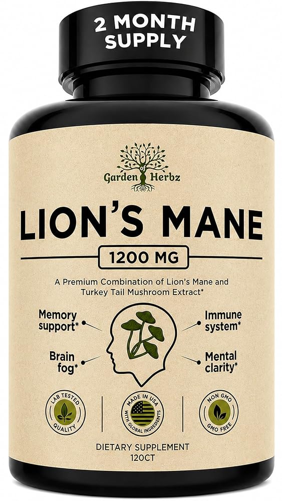 Garden of Herbz Lion's Mane Mushroom Brain Supplement - 120 Capsules