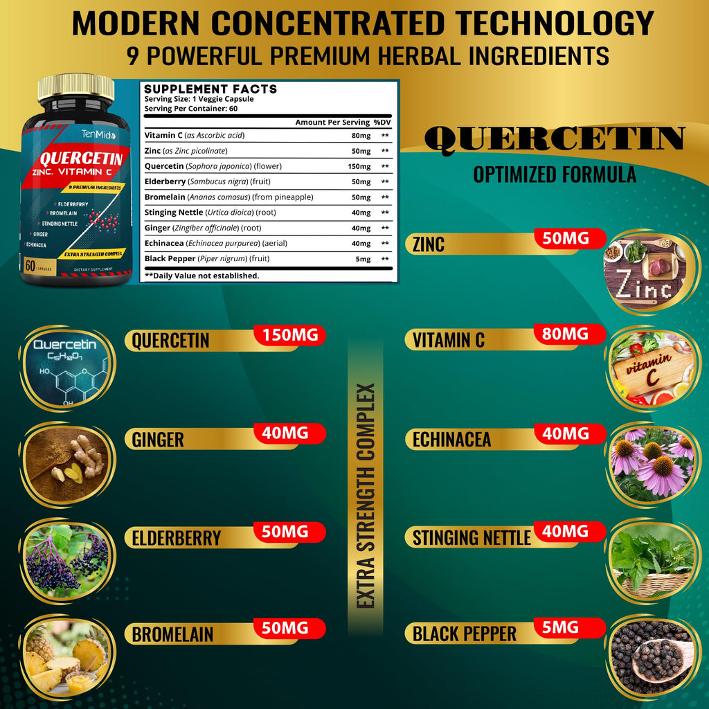 Tenmido Quercetin Extract with Elderberry & Echinacea - 60 Capsules - image 3