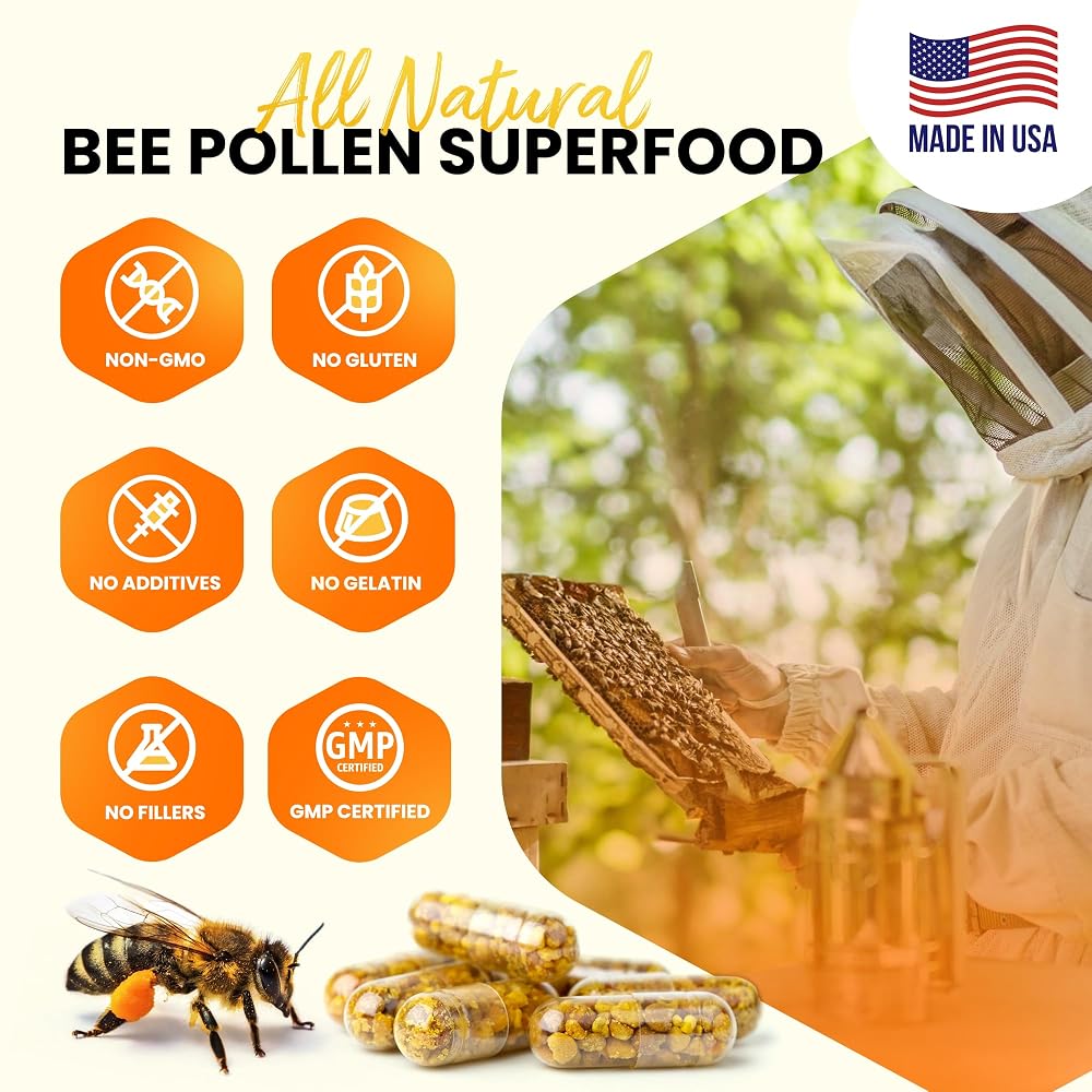HONEYBEEZONE 100% Raw Bee Pollen Granules - 60 Vegetarian Capsules - image 3