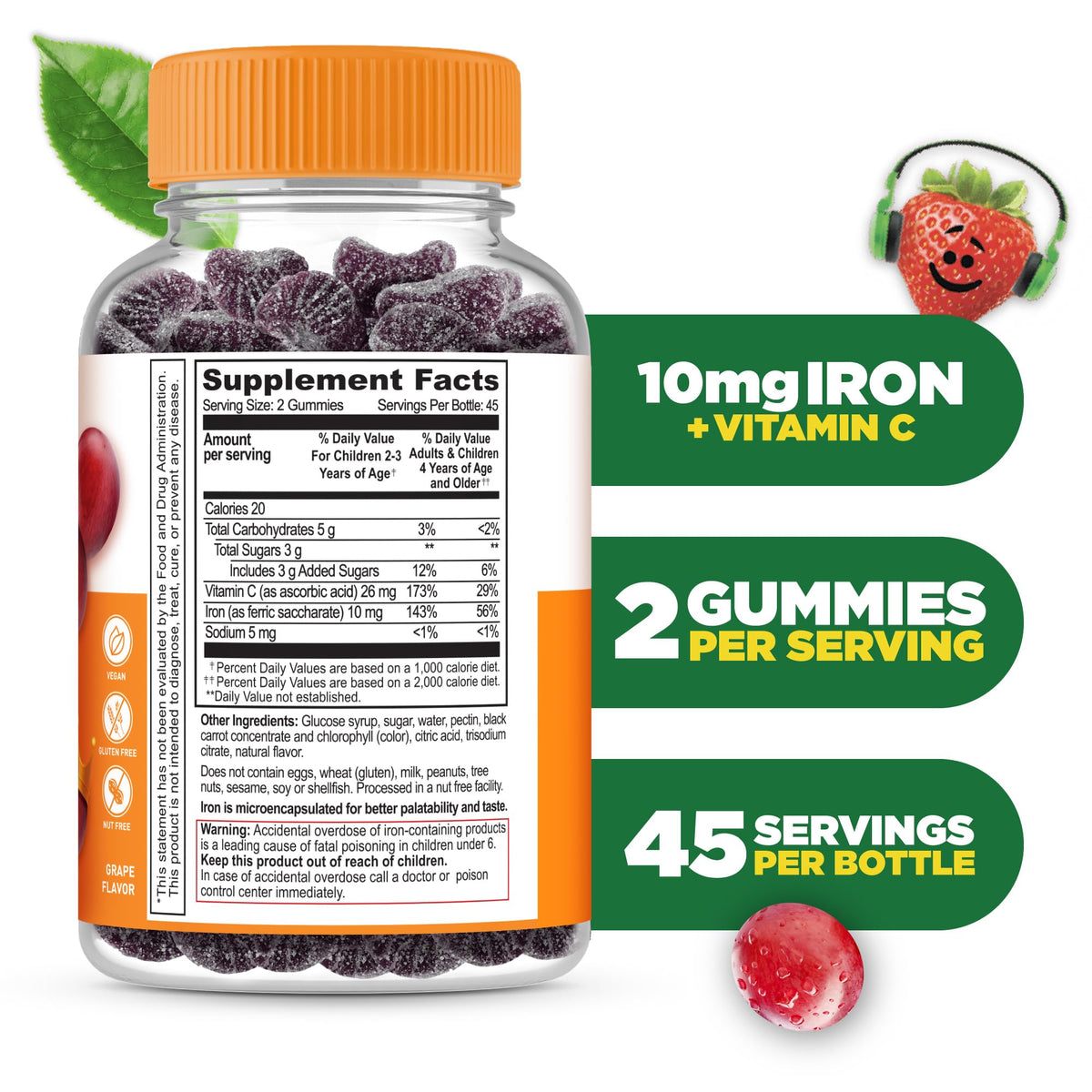 Lifeable Iron Supplements for Kids 10mg + Vitamin C - 90 Gummies - image 2