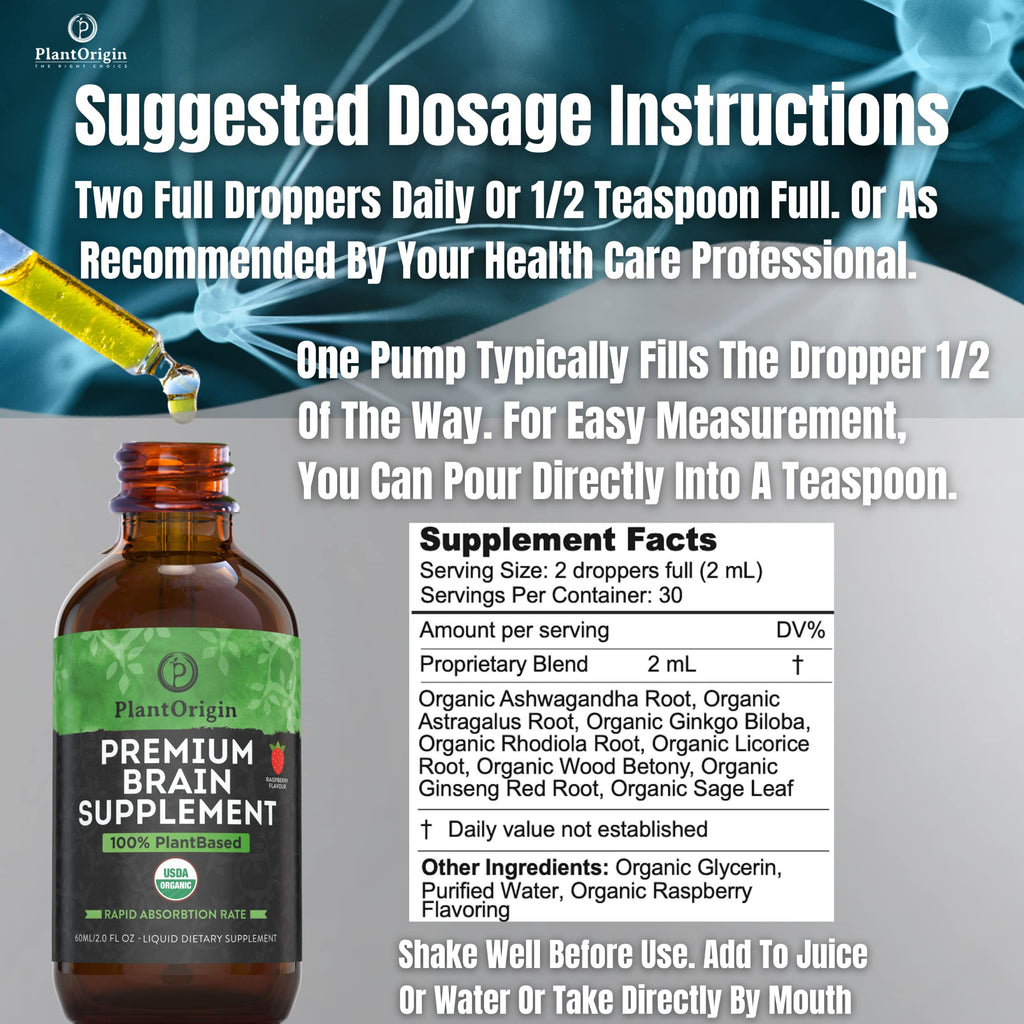PLANTORIGIN Organic Brain Supplement Liquid Drops for Focus & Memory - image 6