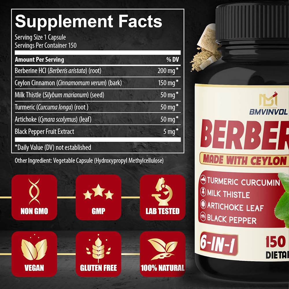 BMVINVOL Berberine HCl with Ceylon Cinnamon Supplement - 300 Capsules - image 2