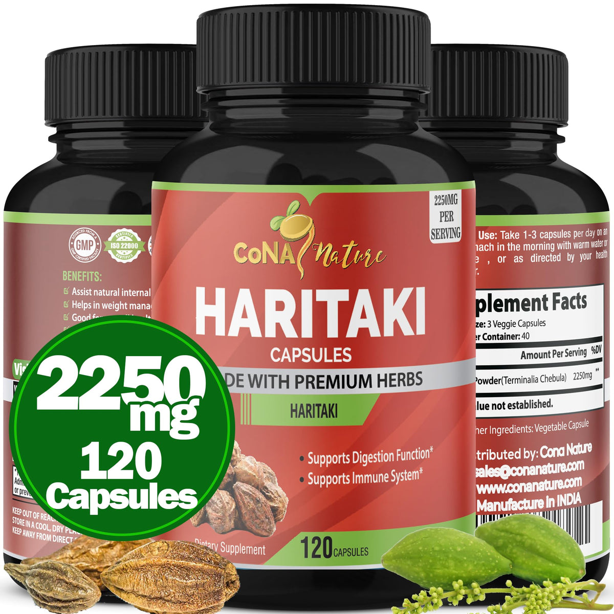 Cona Nature Organic Haritaki 2250mg - 120 Capsules