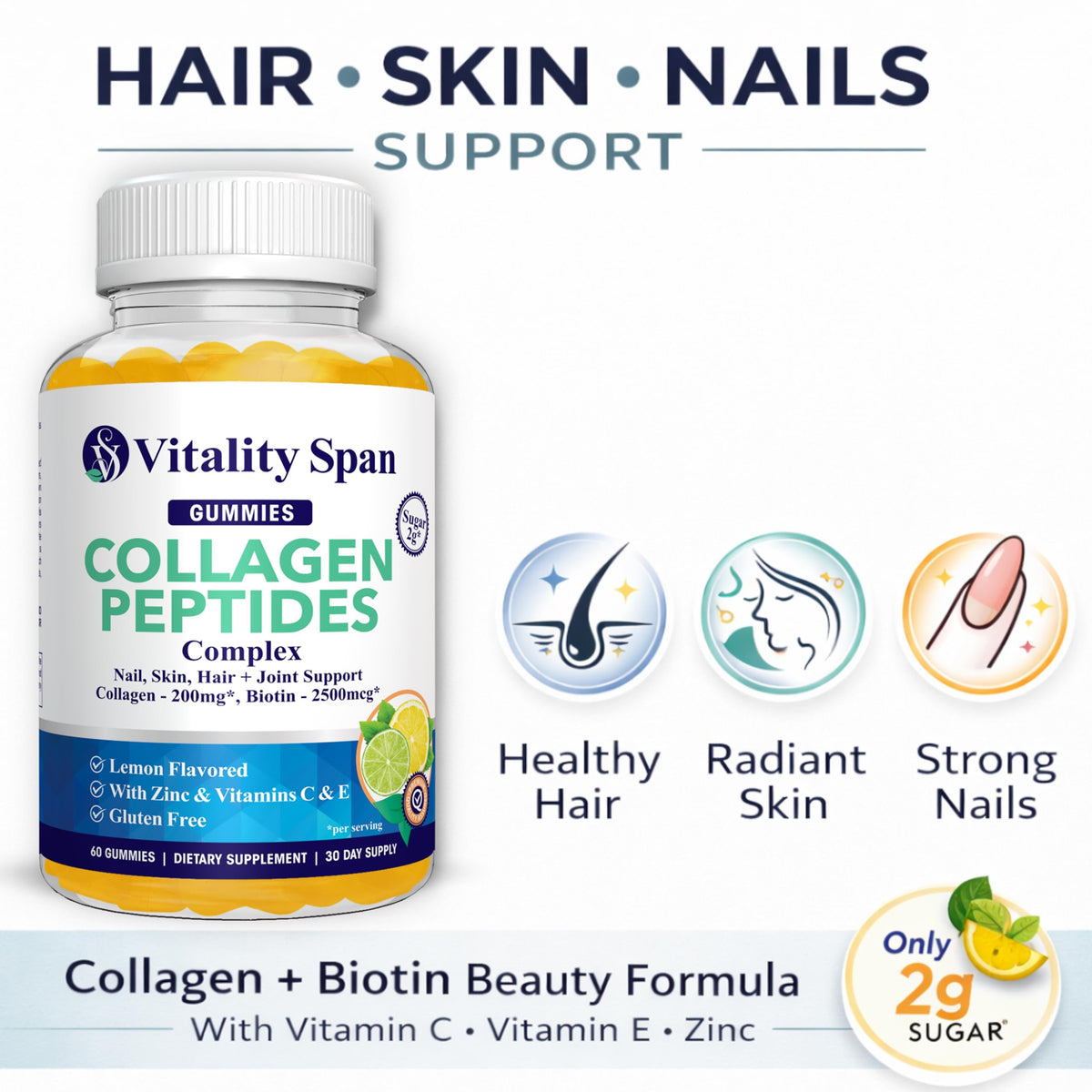 Vitality Span Collagen Gummies with Biotin 2500mcg - 60 Gummies - image 2