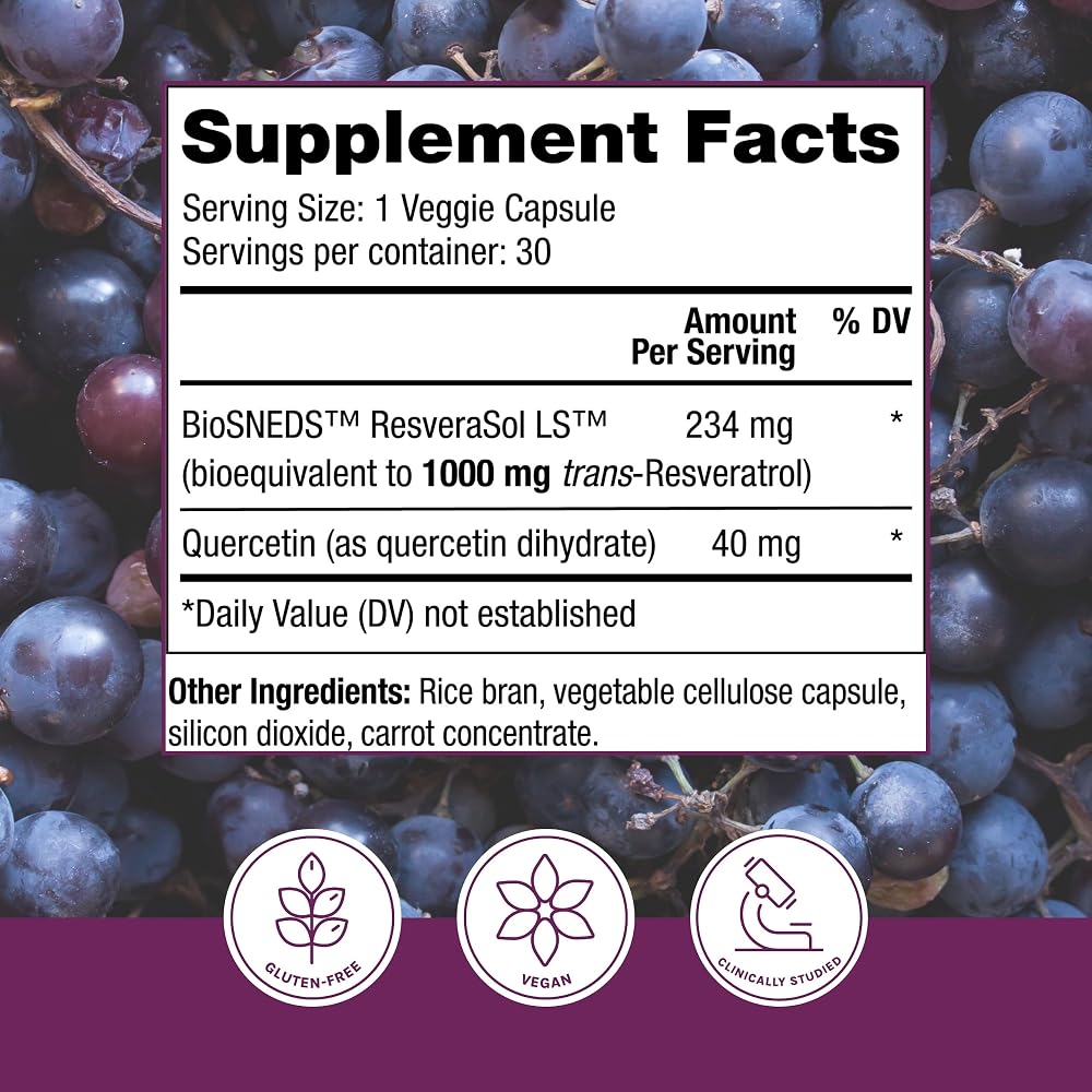 Reserveage Nutrition Resveratrol Plus+ 1000 mg - 30 Veggie Capsules - image 2