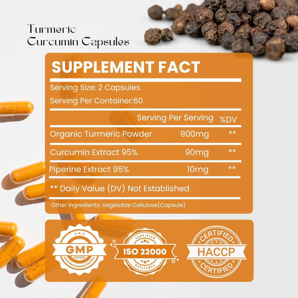 Hebhac Herbs Turmeric Curcumin with Black Pepper - 120 Capsules - image 2