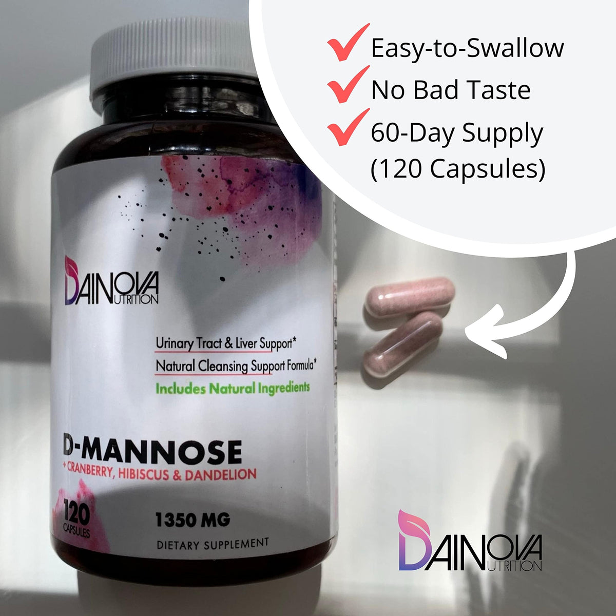 Dainova Nutrition D-Mannose 1350mg with Cranberry - 120 Capsules - image 5