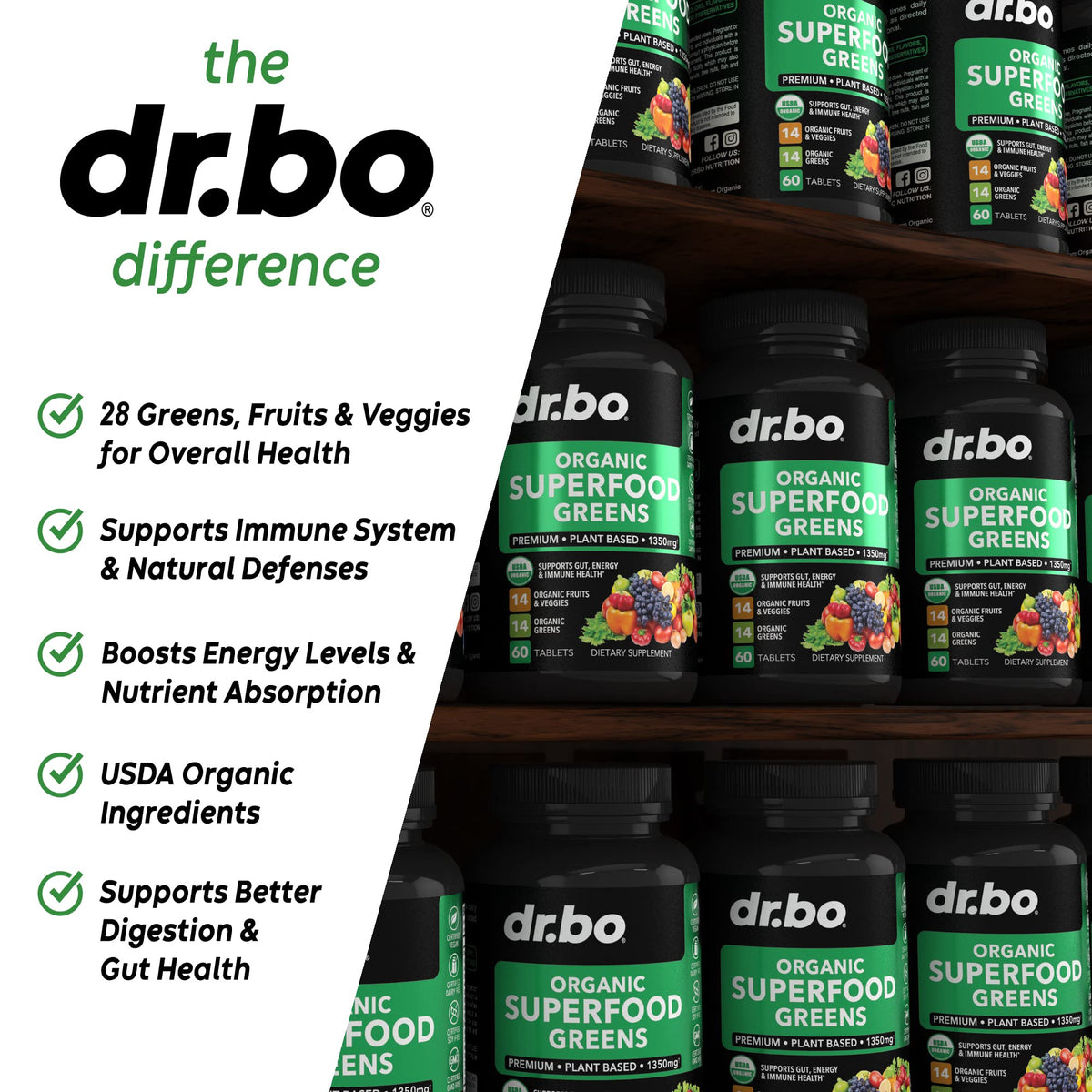 DR. BO Organic Superfood Greens & Fruit Supplement - 60 Tablets - image 3