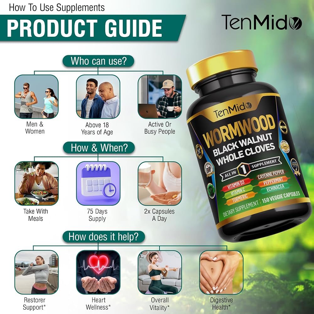 Tenmido Wormwood Capsules 10-in-1 Formula - 150 Capsules - image 6