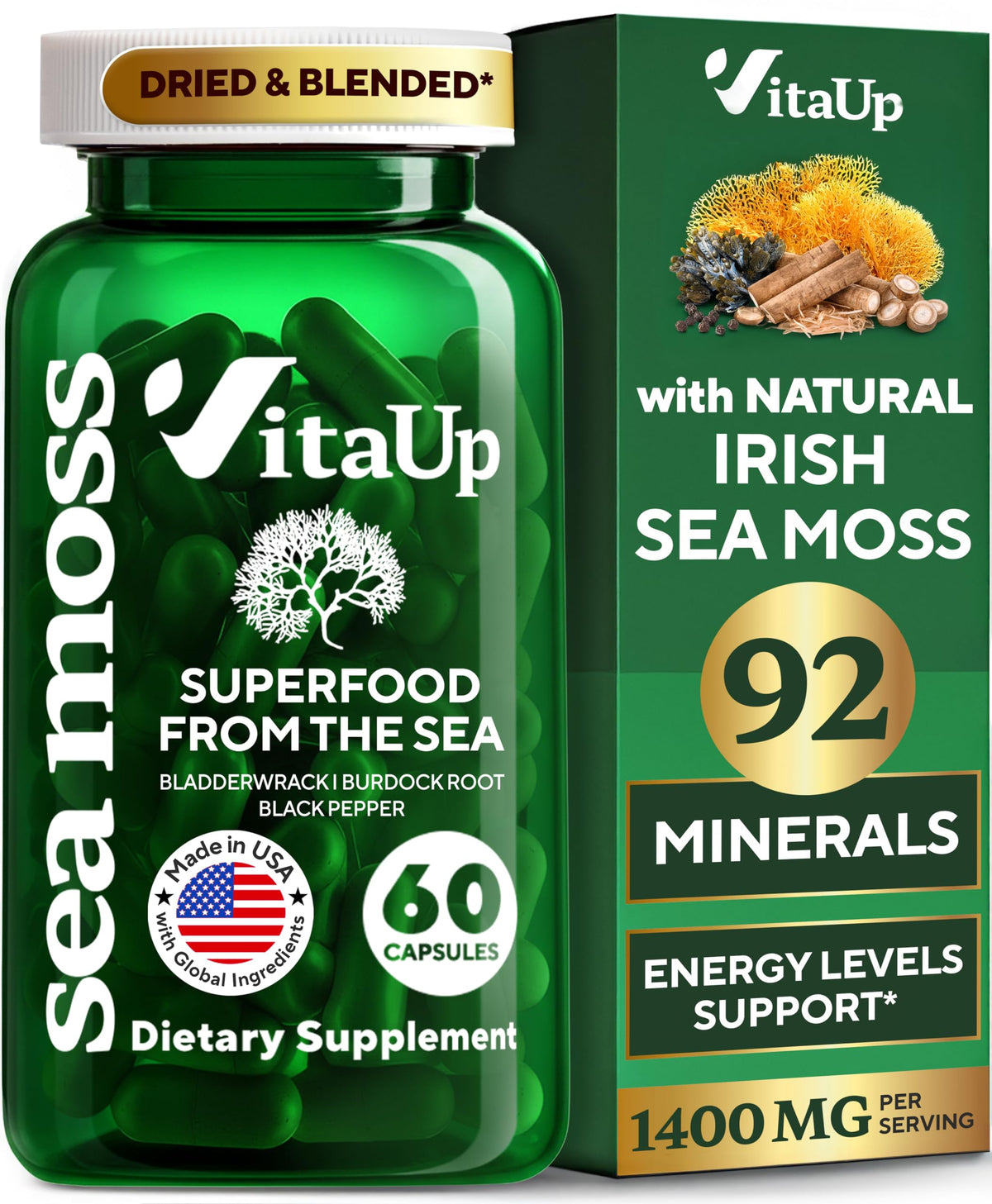 VitaUp Wildcrafted Irish Sea Moss Capsules with Burdock Root
