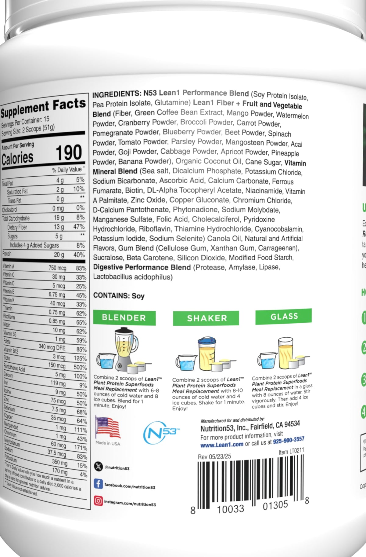LEAN1 Plant-Based Protein Powder Meal Replacement Banana - 15 Servings - image 4