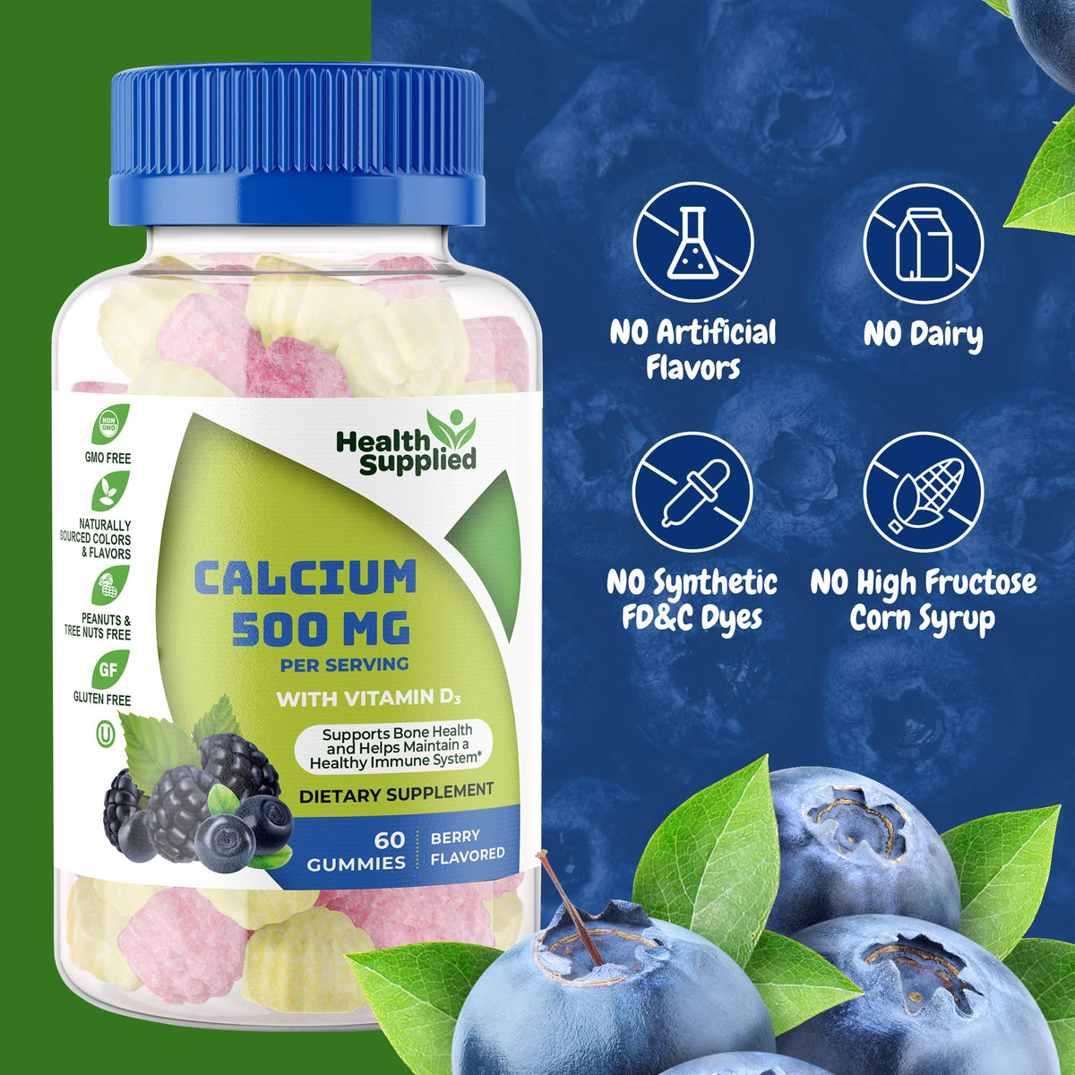 Health Supplied Calcium 500mg with Vitamin D3 1000 IU Gummies - 60 Count - image 3
