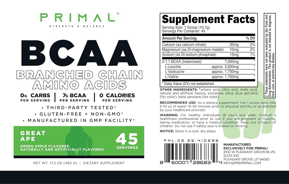 Primal BCAA Powder Great Ape Flavor - 45 Servings - image 5