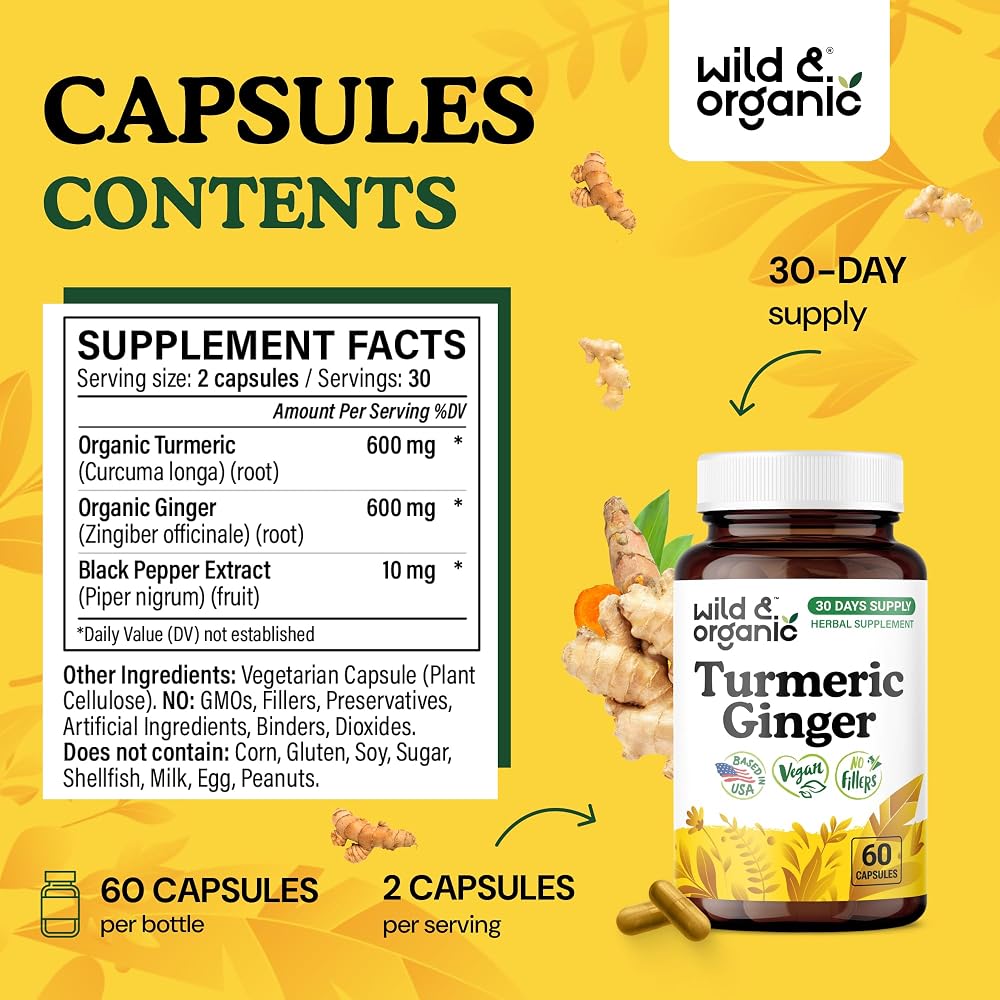 Wild & Organic Turmeric and Ginger Supplement Capsules - Mobility