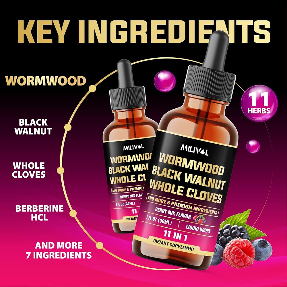 MILIVOL 11in1 Black Walnut Wormwood - Berry Mix Flavor - 1 Fl Oz