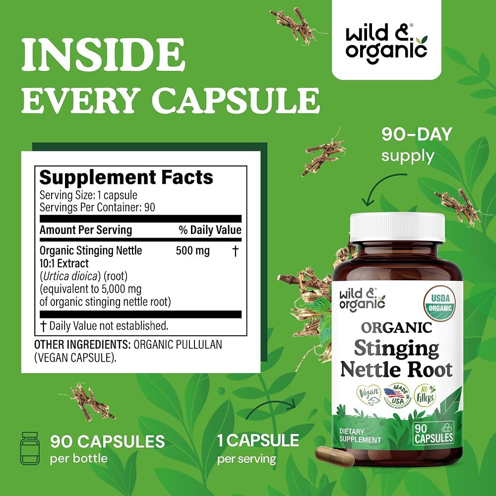Wild & Organic Stinging Nettle Root Capsules Urinary Support - 90 Count - image 3