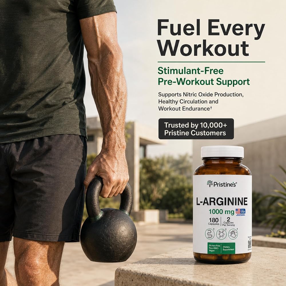 PRISTINE'S L-Arginine 1000mg Capsules for Blood Flow Support - 180 Capsules - image 3