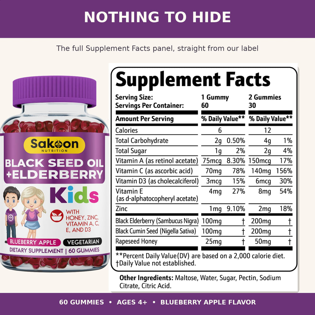 Sakoon Nutrition Elderberry Gummies for Kids with Black Seed Oil - 60 Gummies - image 2