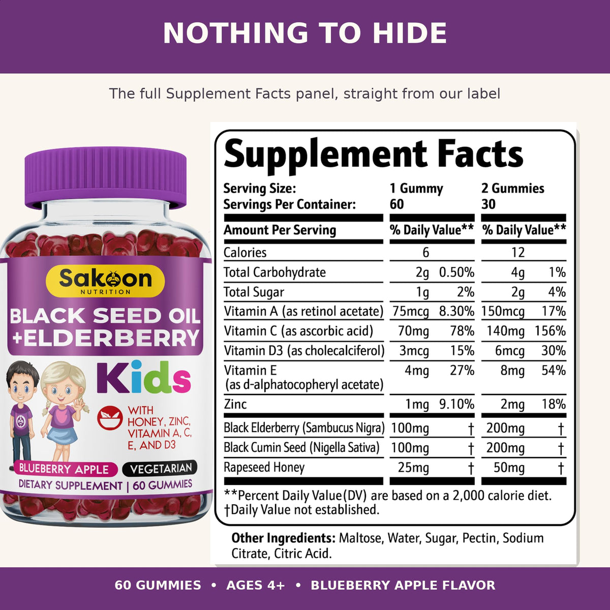 Sakoon Nutrition Elderberry Gummies for Kids with Black Seed Oil - 60 Gummies - image 2