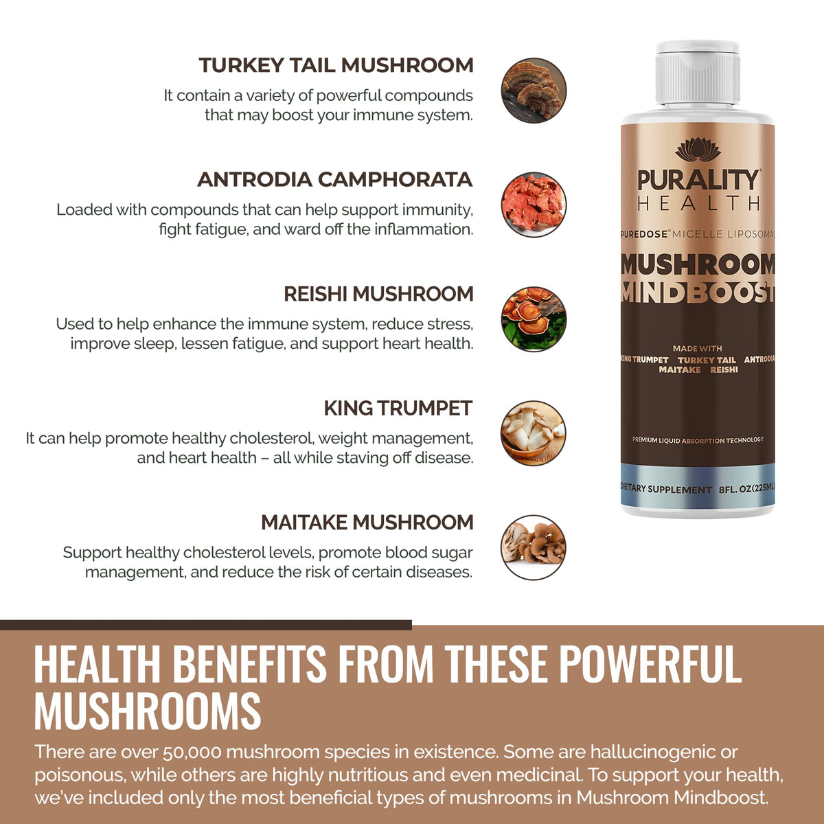 PURALITY HEALTH Liposomal Mushroom Mindboost Brain Fog Relief - 8 Fl Oz - image 3