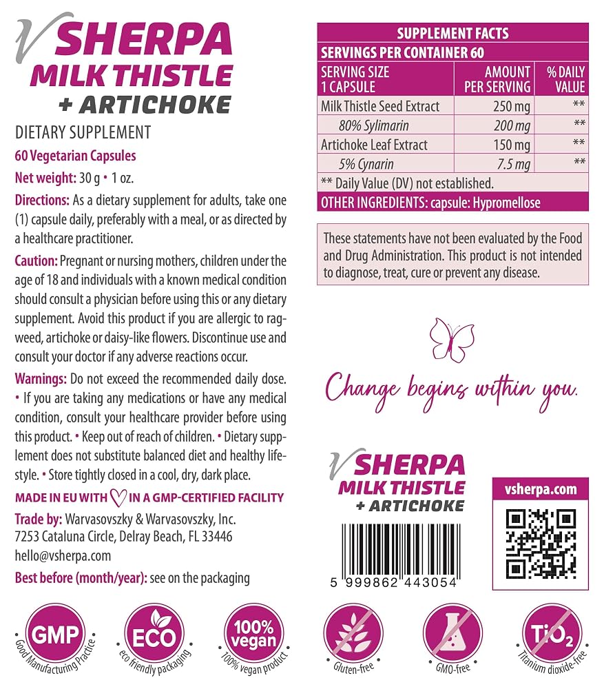 vSherpa Milk Thistle Silymarin & Artichoke Extract - 60 Capsules - image 5