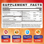 NEVISS Iron Gummies Supplement with Vitamin C, B12, Folate & Turmeric