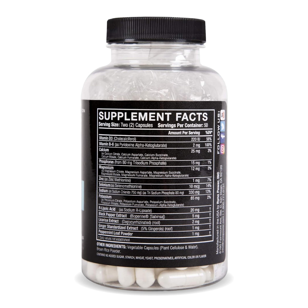 Ryno Power Electrolytes Supplement - 100 Vegetarian Capsules - image 2