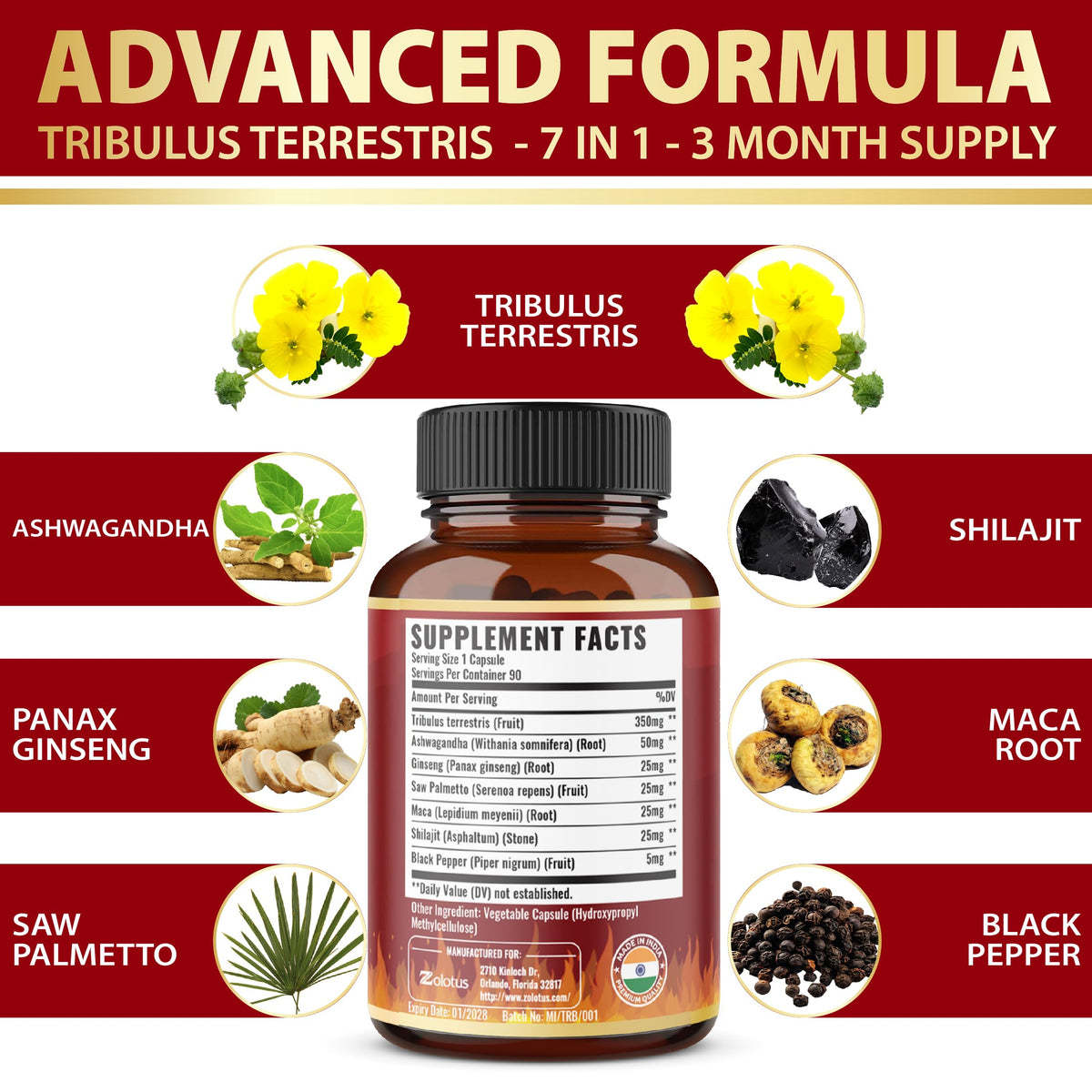 Zolotus Tribulus Terrestris Herbal Supplement - 90 Capsules - image 6
